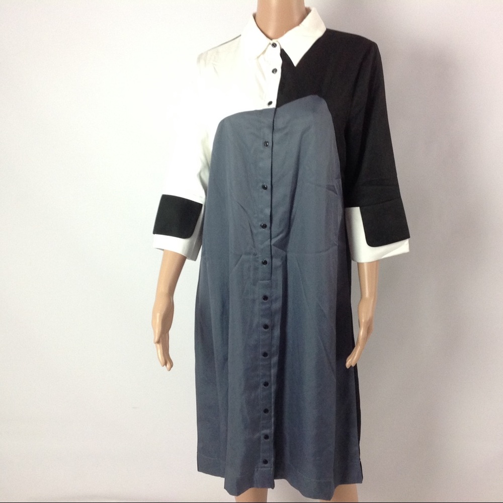 Madison & Park Shirt Dress Size M Button Down Gray